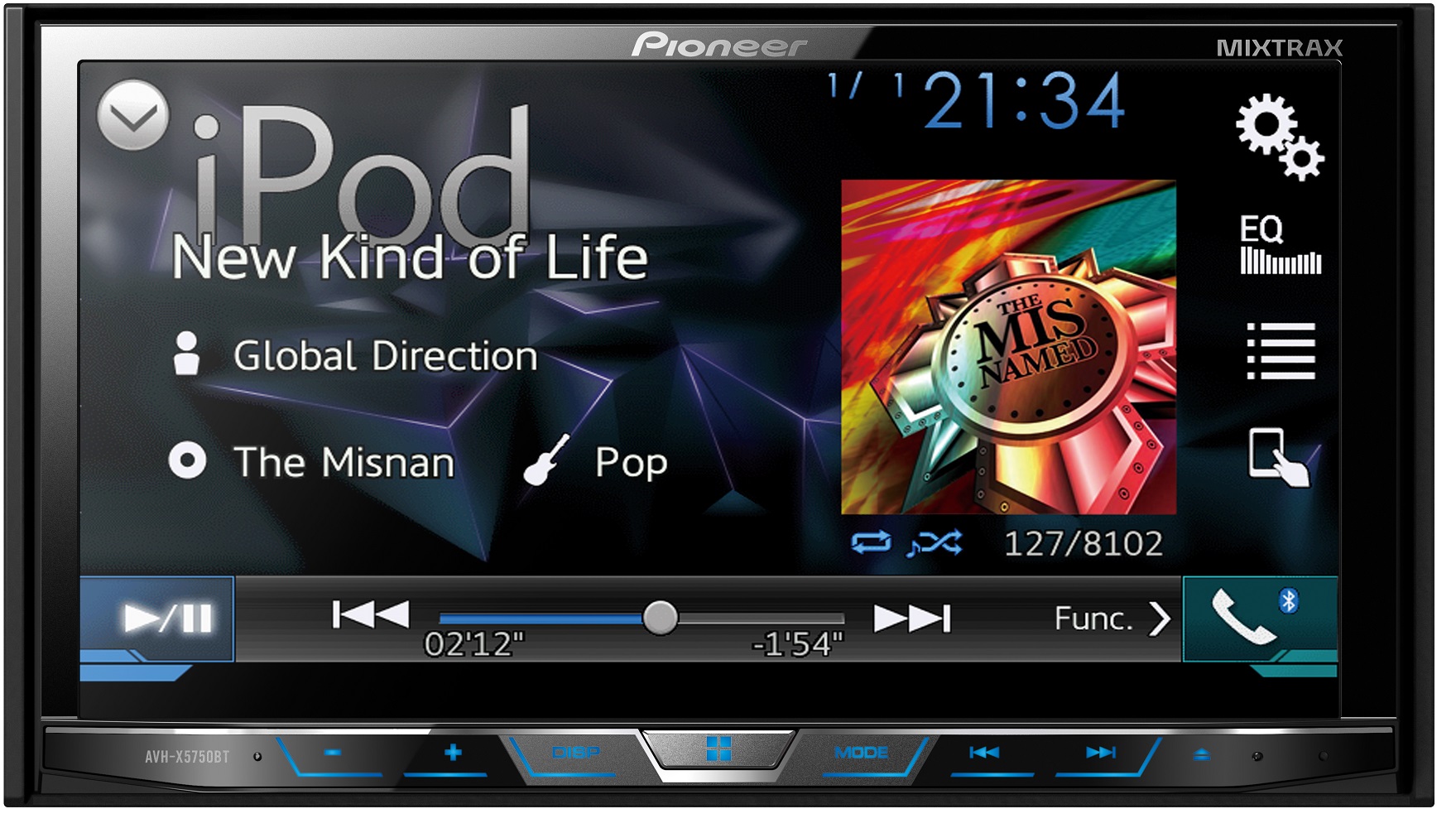 Toca DVD Pioneer AVH-X5750BT Touch 7" Bluetooth - Negro